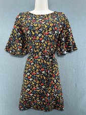Floral Tea Dress Cottagecore Boho Garden Party Berry Print UK 16