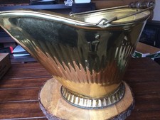 Vintage Brass Coal Hod Scuttle Ash Bucket 17", Fireplace Hearth Wood Stove Decor