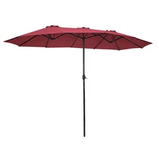 15' Twin Patio Umbrella Double-Sided Outdoor Market Umbrella with Crank Wine