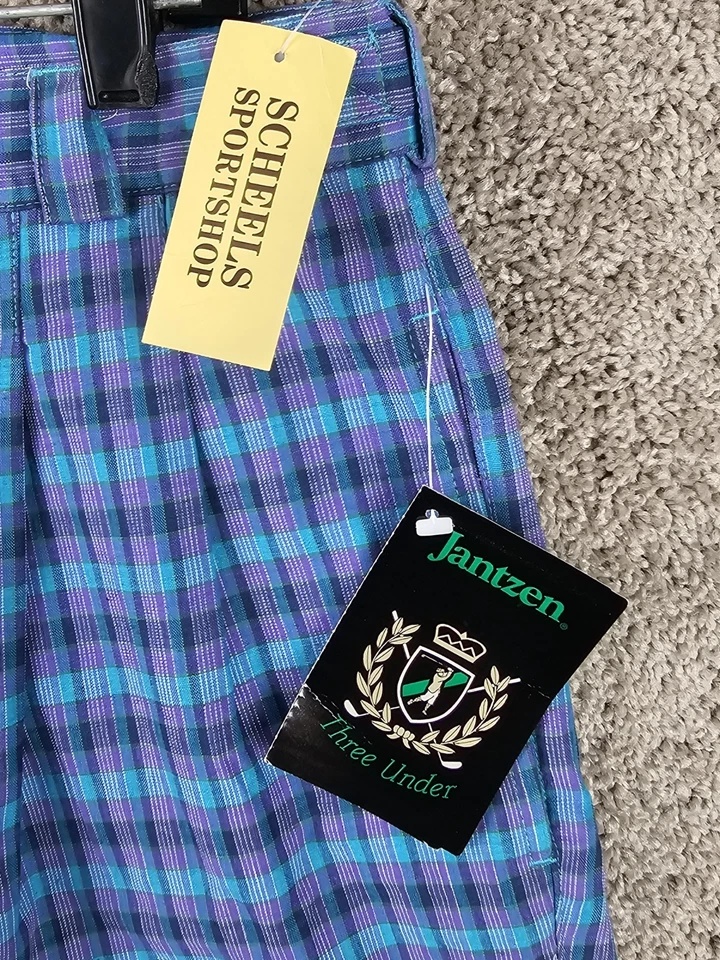 VTG Jantzen Golf Purple Blue Azure Check Shorts NWT Scheels Sports Men's Size 36 - Image 2 of 4