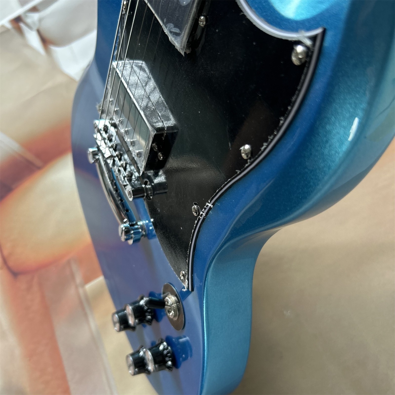 US Shipping New Premium Custom SG Gloss Blue-silver Electric Guitar HH Pickups