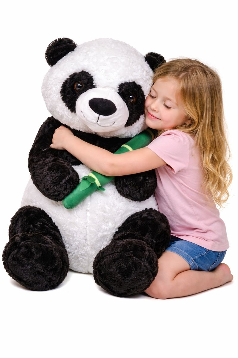 Giant Panda Plush Stuffed Animal Toy  Soft Cuddly Bear Holding Bamboo 80CM