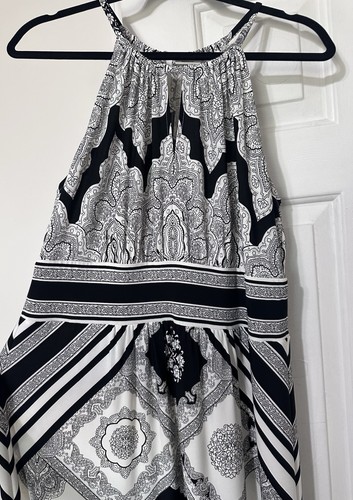Soma Lace Paisley Printed Maxi Dress Black/White Womens Large Keyhole Bohemian - Picture 6 of 9