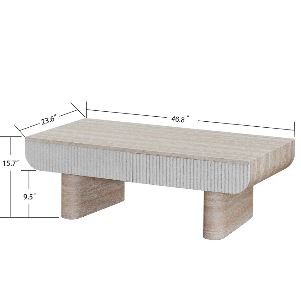 Mid Century Modern Coffee Table Faux Marble Top Fluted Drawer Living Room Office - Image 2 of 4