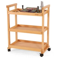 Art Cart Organizer Solid Beechwood Supply Storage with Caster Wheels 3-Tier