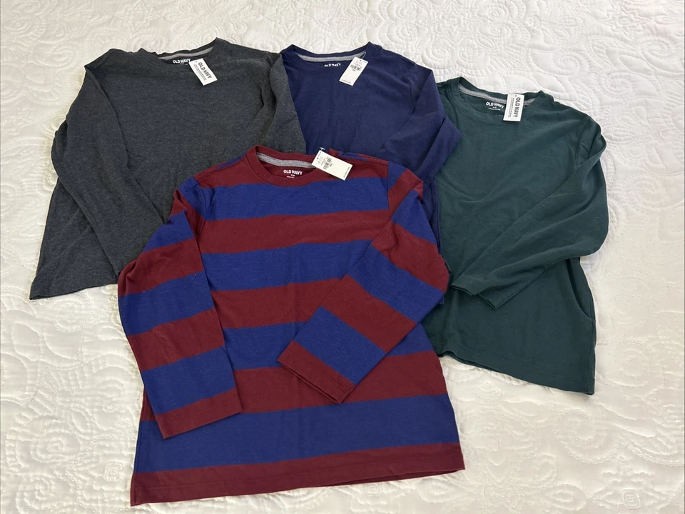Lote de 4 camisas antiguas de manga larga multicolor a rayas talla mediana (8) azul marino para niños Foto 2 de 4