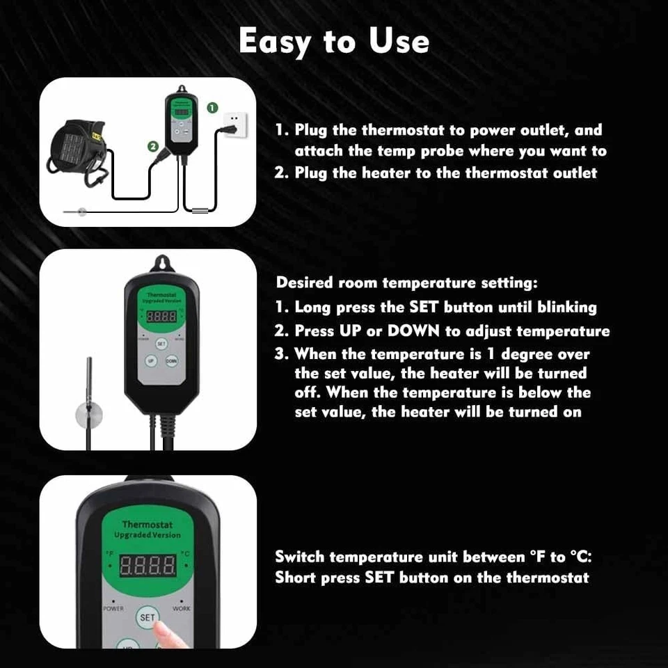 Greenhouse Heater with Thermostat 1500W Electric Heater for Winter Plants ... - image 4 of 4