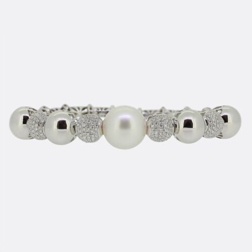 Bracelet perle et diamant mer du Sud Yoko Londres - or blanc 18 ct - Photo 1 sur 5