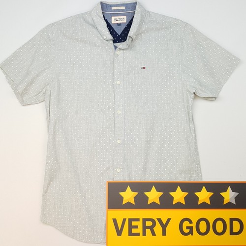 Tommy Hilfiger Mens Shirt Medium Slim Fit Grey Short Sleeve Star Print Genuine - Picture 2 of 13