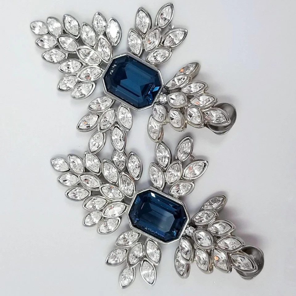 Kenneth Jay Lane KJL Clear & Sapphire Crystal Clip Earrings - Image 3 of 4
