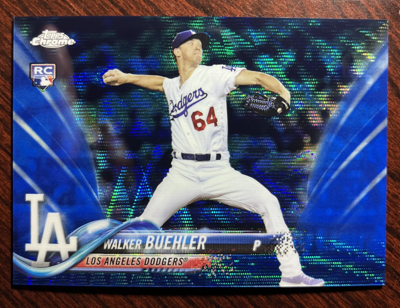 2018 Topps Chrome Walker Buehler Blue Wave Refractor Rookie RC #/75 Dodgers #71