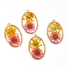 Clearance 8PCS Gold Tone Real Dried Daisy Flower Resin Oval Pendant GBY05-2