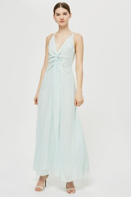TOPSHOP Dress Mint Green Silver Spot Twist V Neck Maxi Long SZ 8 US NEW |  eBay