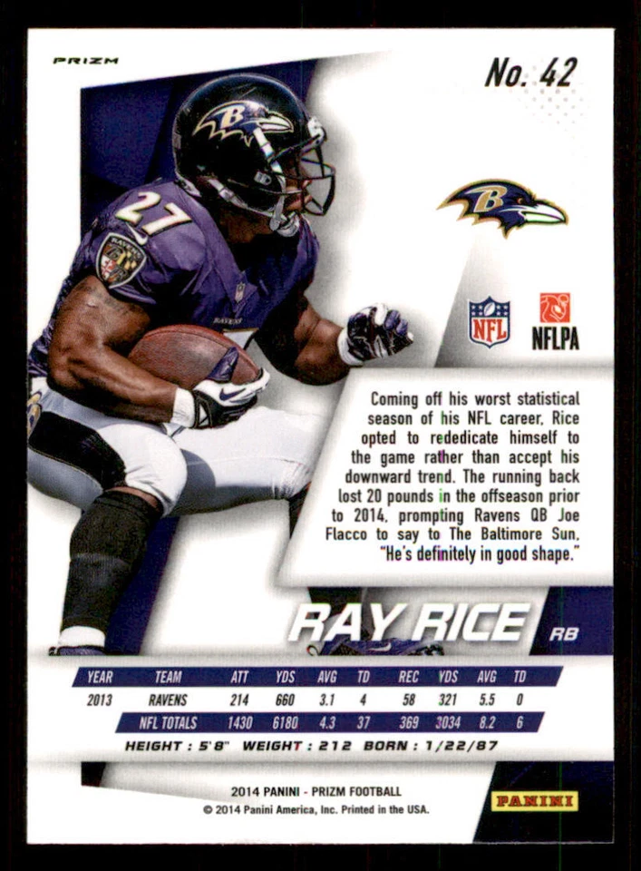 2014 Panini Prizm Prizms Panini Logo #42 Ray Rice - Image 2 of 2