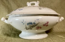 Covered Dish, Ch.Field Haviland Limoges, Blue Pink Blossoms & Grass, Pre-1900