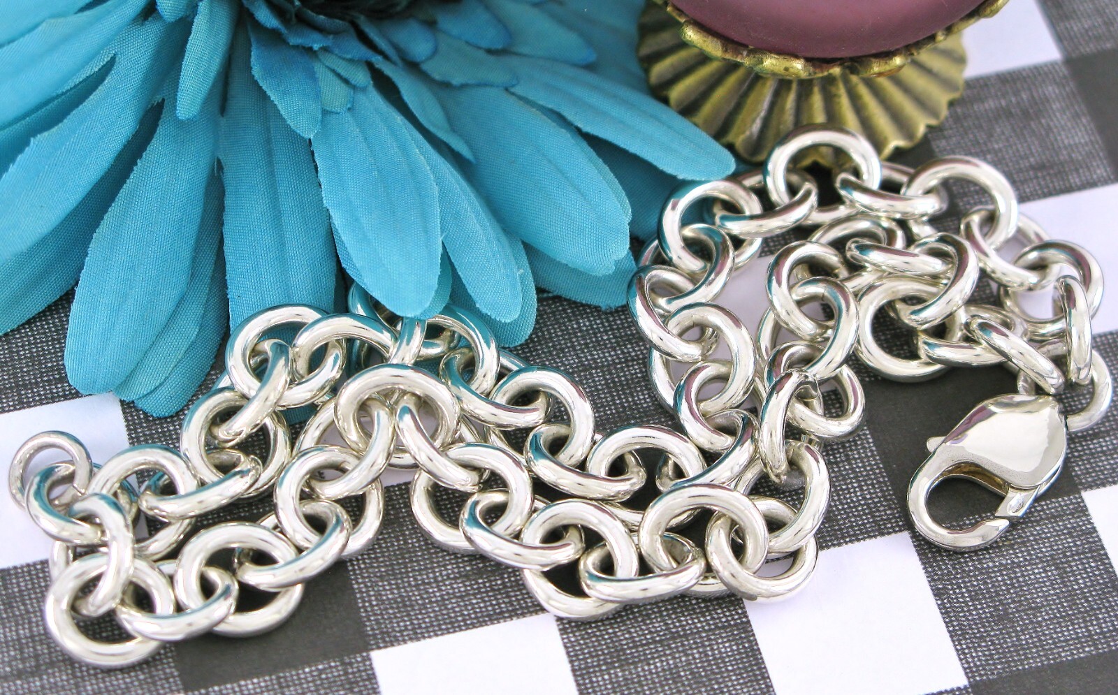 Solid Sterling Silver 925 8" Double Cable Link Br… - image 3