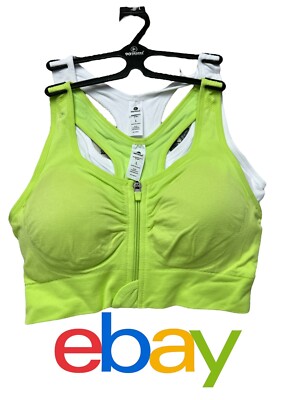 90 Degree By Reflex High Perform~Full Support Sport Bra  Set~Green&White~Large