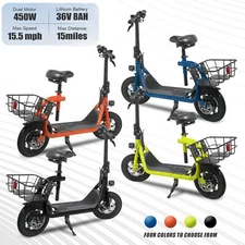 450W Electric Scooter for Adults Foldable Moped Commuter w/ Seat & Carry Basket 