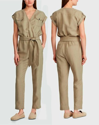 NEU RALPH LAUREN Damen Olive Grün Leinen Mischung Overall Einteiler $265 |  eBay
