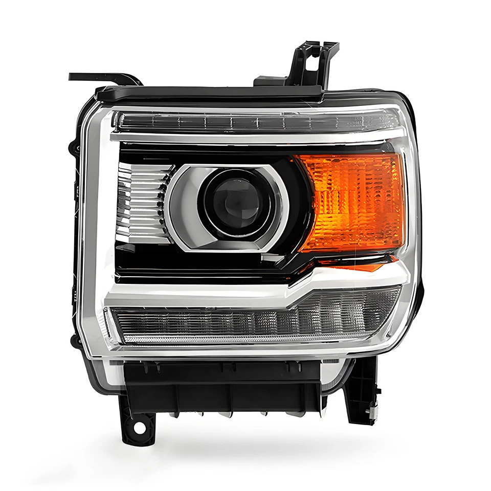 Halogen Headlight For 2015-2017 GMC Sierra 2500 w/ LED DRL Chrome Bezel Driver - Image 2 of 2