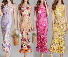 Women's Personality Fashion Mesh 3D Flower Embroidery Package Hip Evening Dress