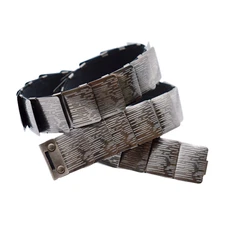 Women Pewter Color Metal Elastic Skinny Stretchy Fashion Belt Hip Waist Size S M