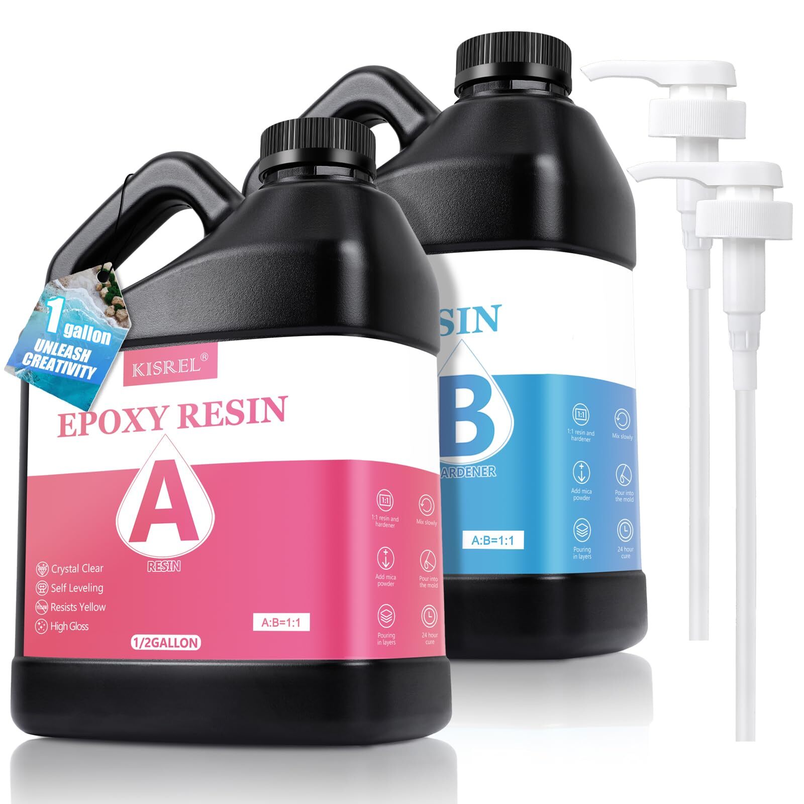 1 Gallon Crystal Clear Epoxy Resin Kit for Art Crafts - No Yellowing & Bubble-Free