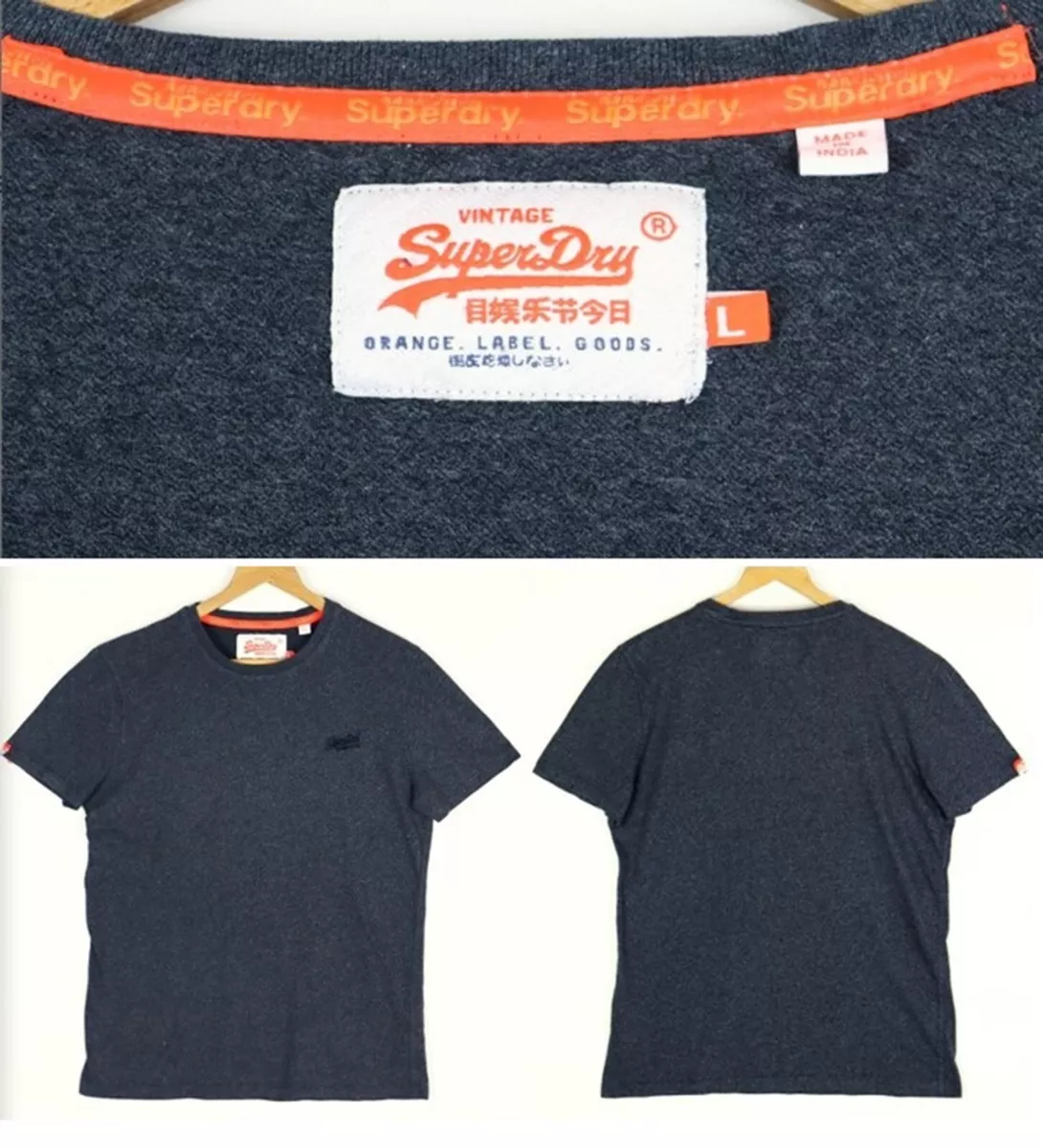 Superdry Orange Label ELE01 Herren Graues T-Shirt Größe L Large 