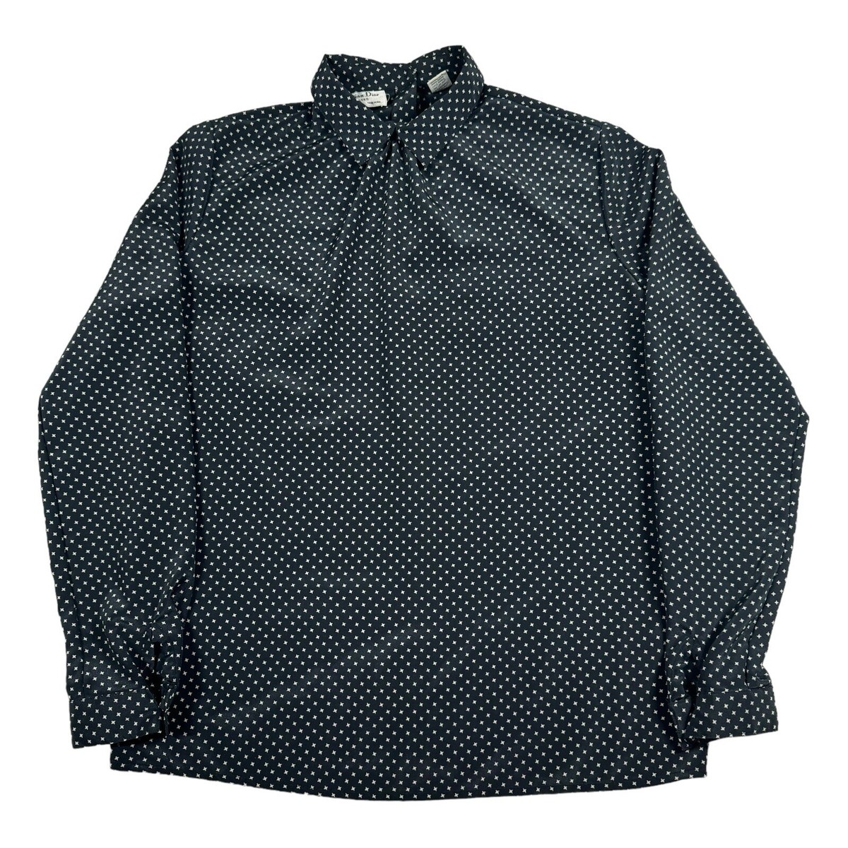 Vintage Christian Dior Navy & White Polka Stars Button Back 