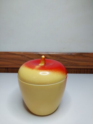 Apple Jar Covered Jelly Jam Milk Glass Retro Red & Yellow Vintage Nice Condition