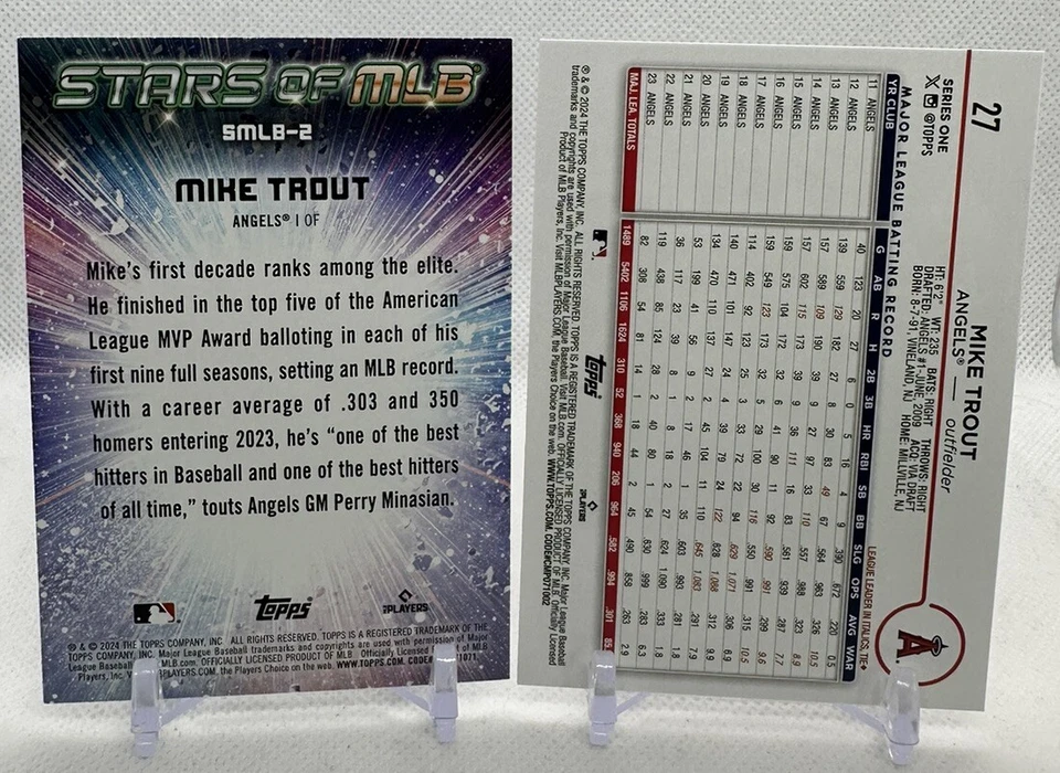 Mike Trout 2024 Topps Series 1 #27 Base & #SMLB-2 Stars of MLB L.A. Angels Lot - Image 2 of 2