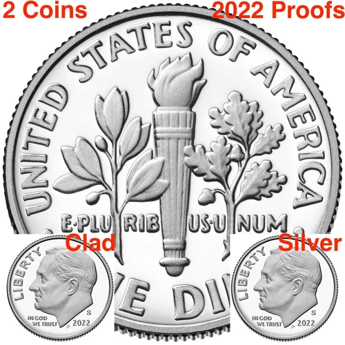 2022 S S Dime Roosevelt 99.9% SILVER & CLAD PROOF 2 US Mint Sets Best 10¢ Cents