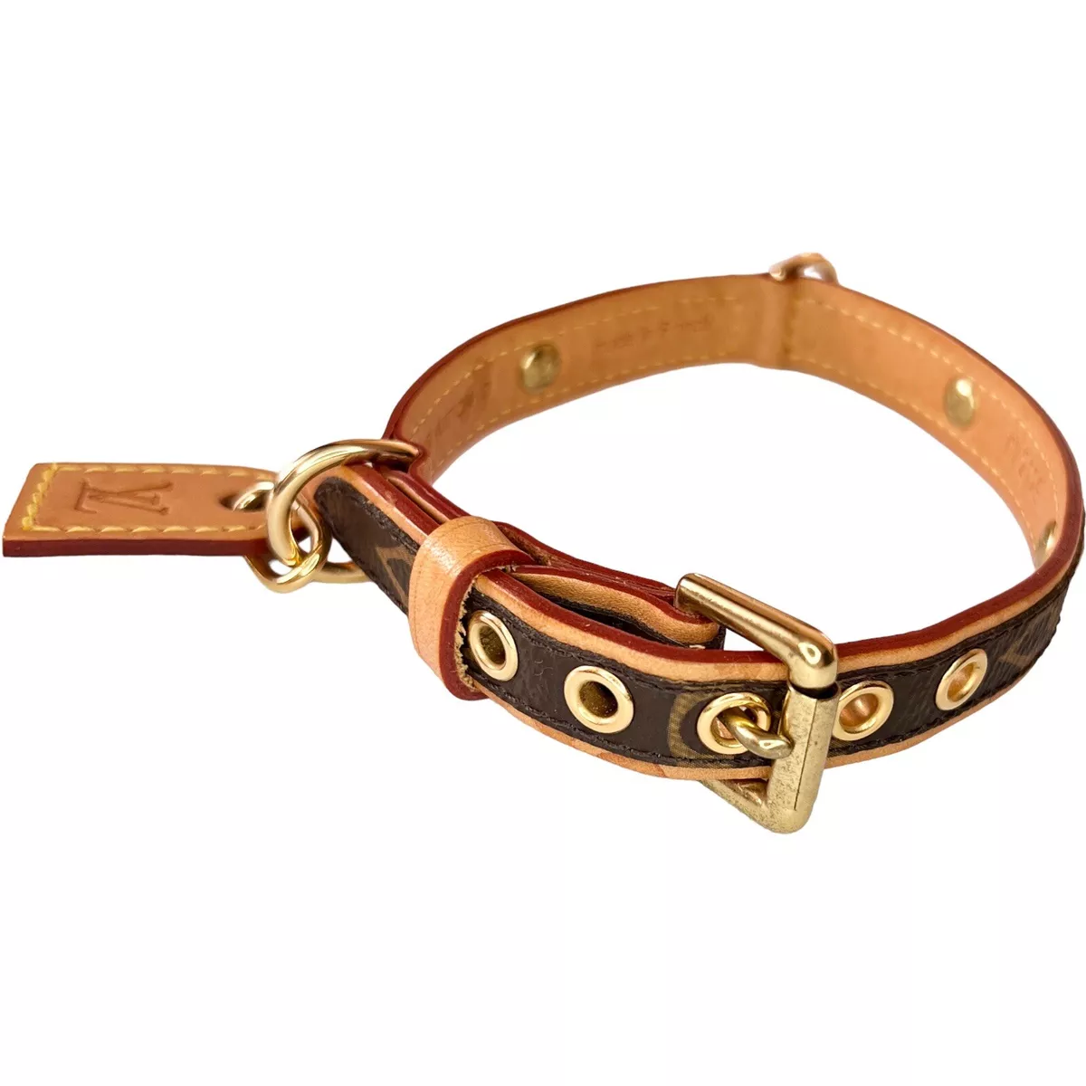 Louis Vuitton Baxter PM Dog Collar Gold Ring & MM Dog Leash