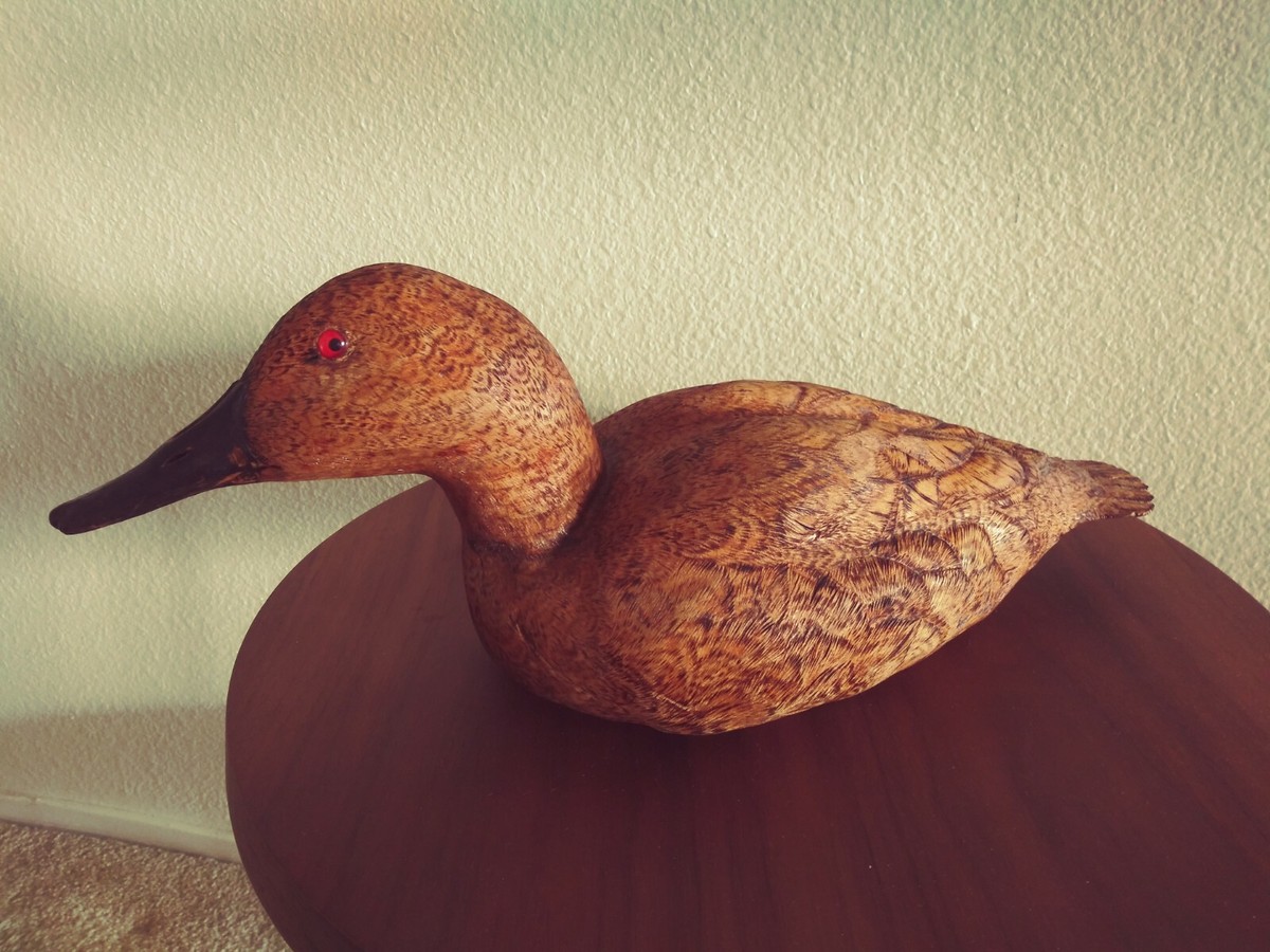 Large Beautifully-Carved 1993 Wood Teal Hen Duck Decoy Clark