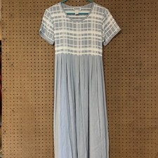 Vintage Dress 90s Y2k Blue Gray Maxi Full Length Short Sleeve Cottage Retro 6