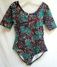 VTG 80s..LEOTARD..BODYSUIT..TOP..ALL OVER PRINT..NEW TAGS..USA MADE..sz MED