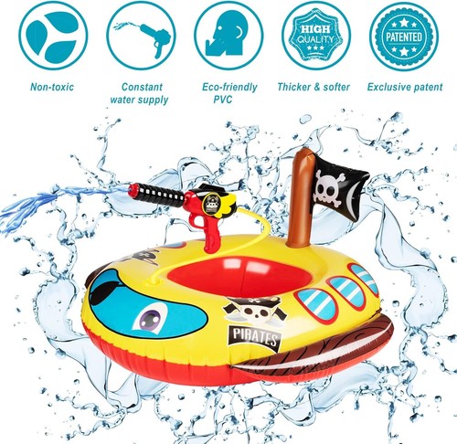 2 Pack Inflatable Kids Pool Floats with Water Gun, Pool Toys for Kids Ages 4-8, - Picture 2 of 11