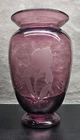 Fenton Iris Purple Amethyst Flower Etched Lid Vase Signed And Stamped 7x4