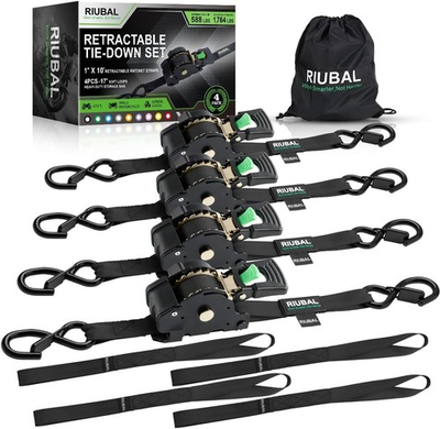 #ad Rhino USA Retractable Ratchet Straps 4 Pack 1 Inch x 10 Feet 1650lb Break $59.99