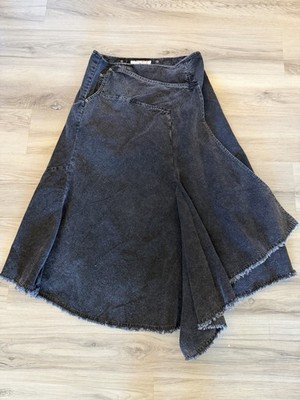 Rene Derhy Asymmetrical Corduroy Skirt Black A-Line Avant Garde Wrap Style Edgy
