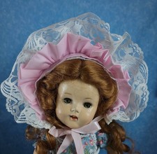 Pink Doll Bonnet with White Lace Trim Estimate 15 - 16" Head