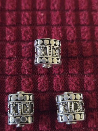 Lot Of 3 Sterling Silver Handcrafted Bali Beads, 12x11x7mm
