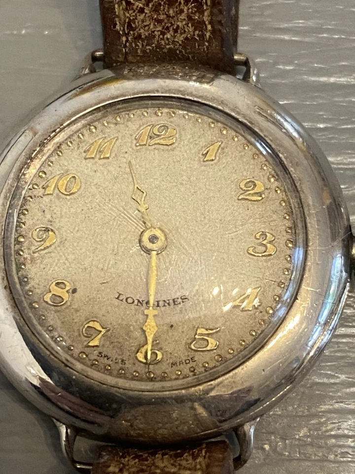 Antiguo Reloj Longines Militar Oficial Primera Guerra Mundial Trinchera - Plata Esterlina Oro Número Foto 3 de 4