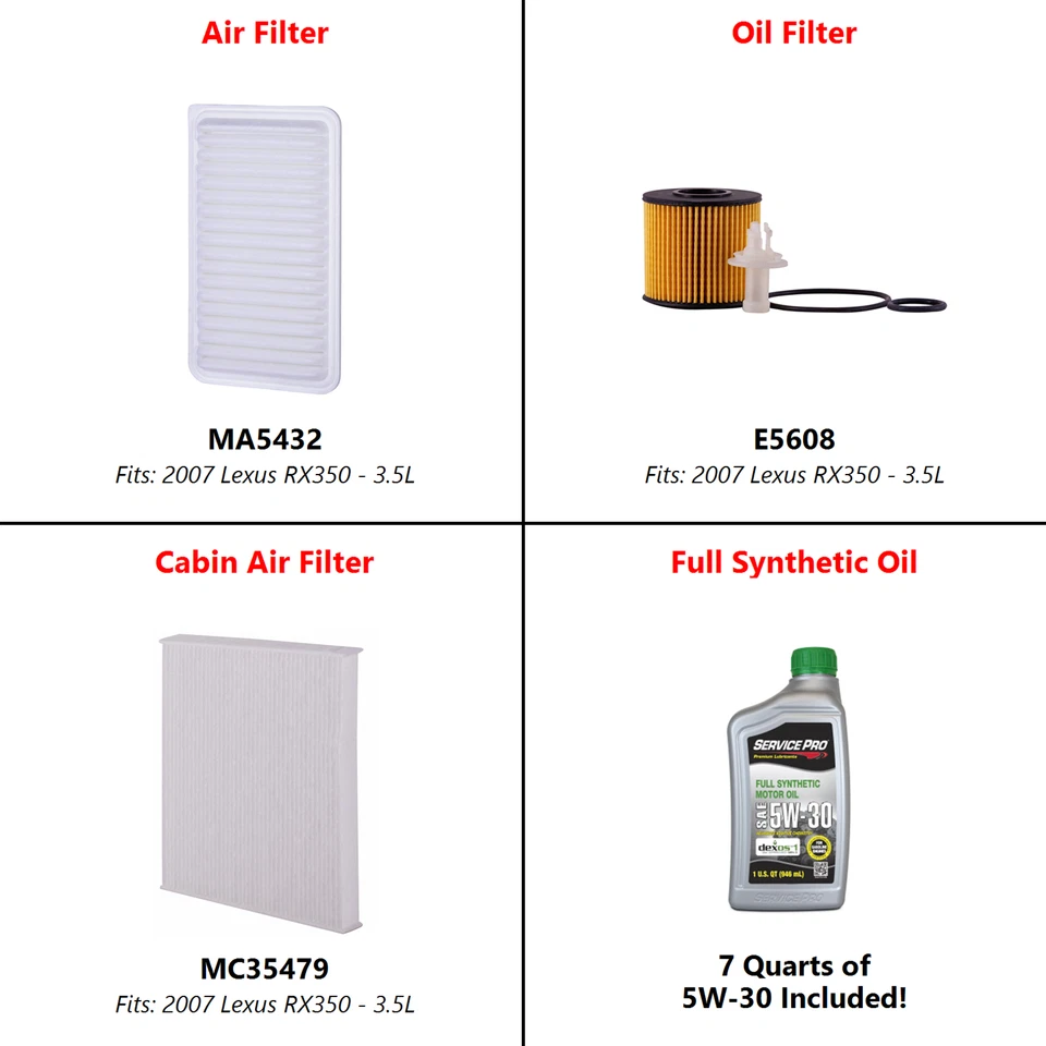 Fits: 2007 Lexus RX350 3.5L Complete Oil, Air & Cabin Filter Kit (5W-30) - Image 2 of 4