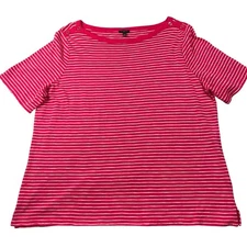 Talbots Top Womens 2X Pink White Stripe Shoulder Buttons Cotton Modal Tee