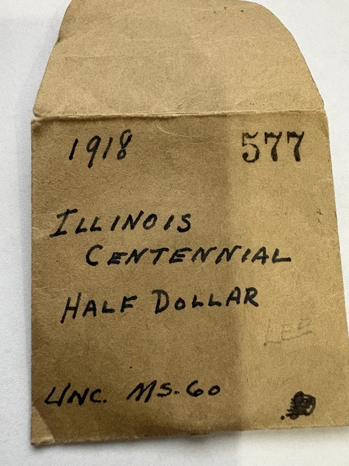 Medio dólar de plata conmemorativo del centenario de Illinois 1918 (deslustrado/corrosión) Foto 3 de 3
