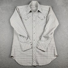 H Bar C Shirt Mens Medium Brown Plaid Pearl Snap Sawtooth Made USA Ranchwear