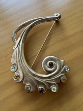 Authentic LANVIN Gold Tone Crystal Pin Brooch vintage