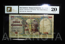 NEW CALEDONIA 100 FRANC ON 20 PIASTRES 1939 P39 20 VF FINE+ NOUMEA INDO CHINA