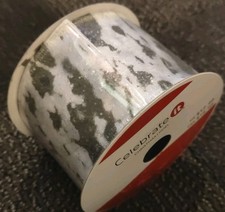 Celebrate It Wired Ribbon White Gray Glitter Birch Print Holiday 2.5" x 20ft.